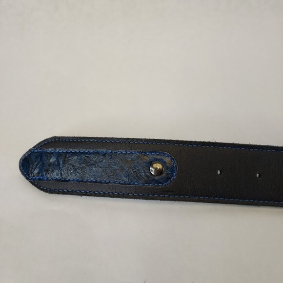 Canadian Custom Leather Western Belt Sz 40 Black Blue Screw Rivet Buckle Loop - Picture 4 of 15